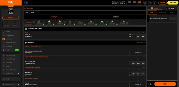 Live betting at 888sport