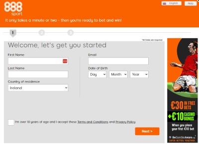 888sport Ireland Registration
