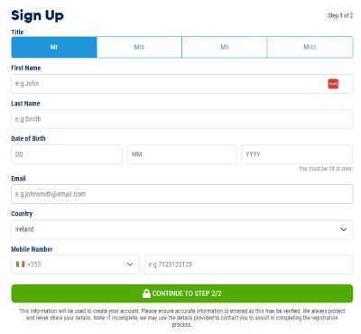 BoyleSports - creating an account